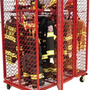 Double Sided Mobile Red Rack (6) 20" Lockers